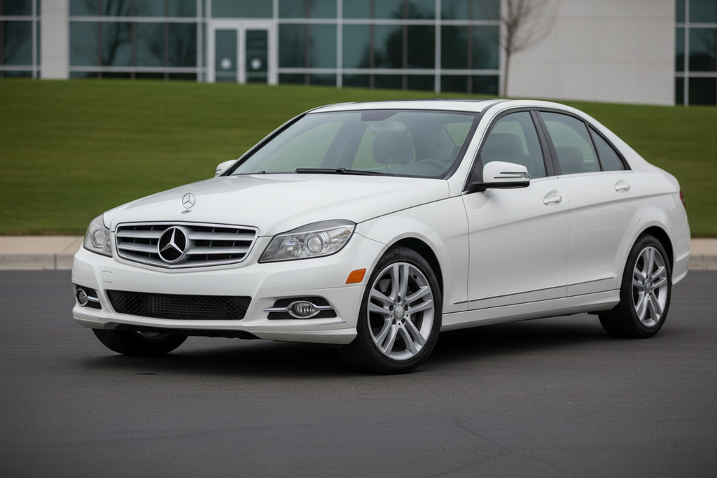 W204 Sedan White Mercedes Benz Front and Right Side View