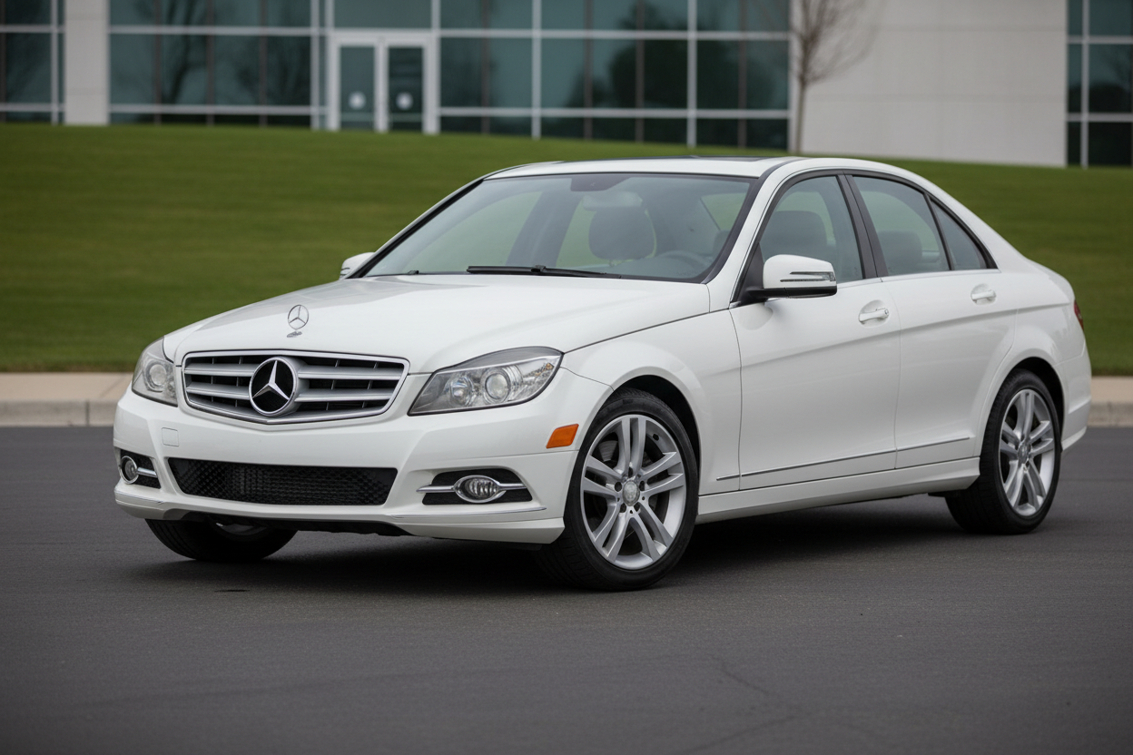 W204 Sedan White Mercedes Benz Front and Right Side View