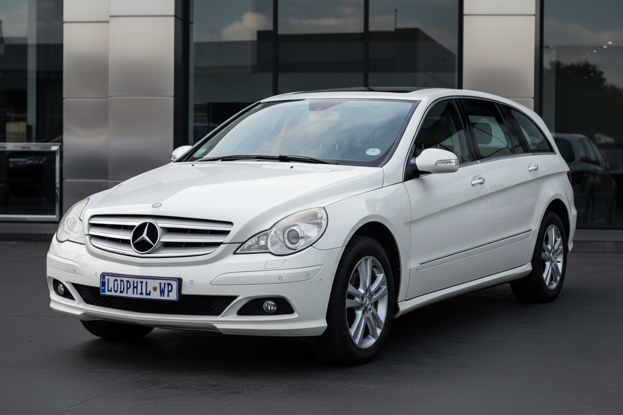 White R Class Mercedes 2008 with a registration plate Lodphil -WP